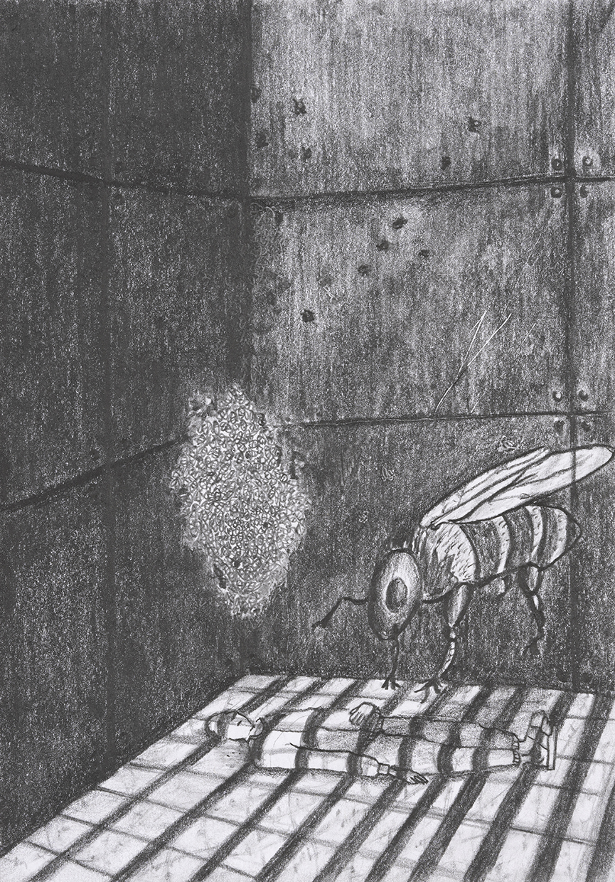 Arnaud Théval Histoire animale de la prison (2025) dessin format 15 x 21 cm.