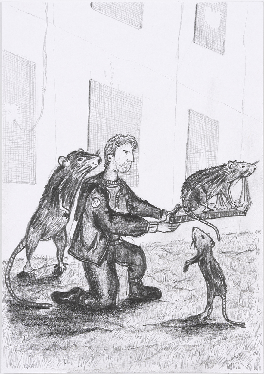 Arnaud Théval Histoire animale de la prison (2025) dessin format 15 x 21 cm.