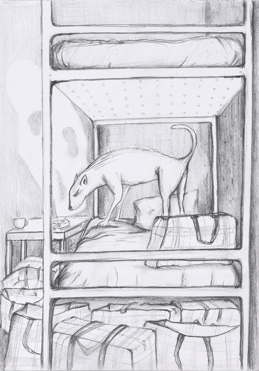 Arnaud Théval Histoire animale de la prison (2025) dessin format 15 x 21 cm.