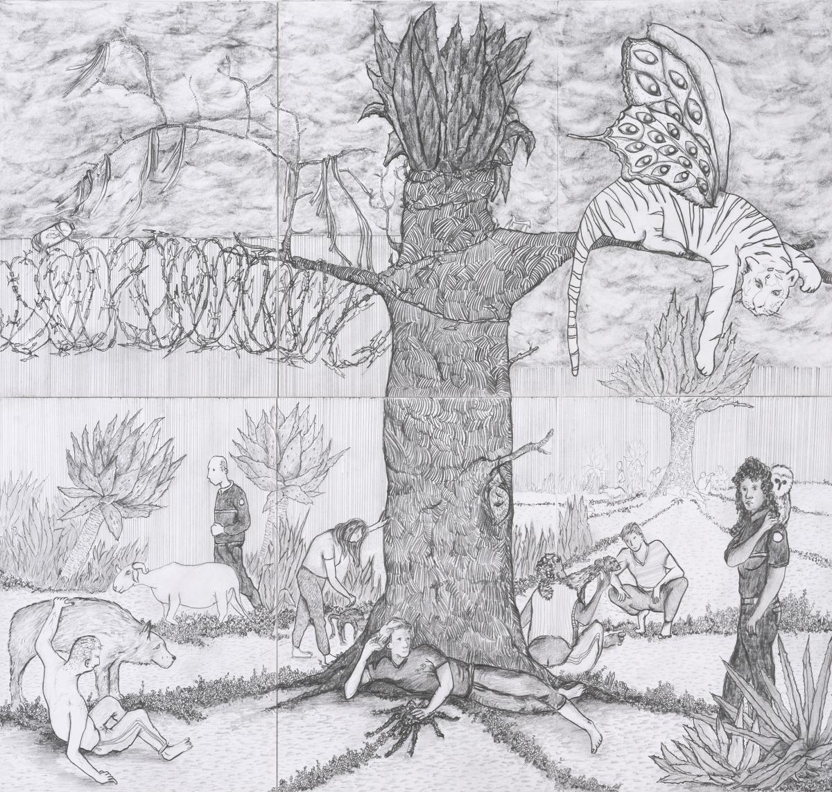 Arnaud Théval Histoire animale de la prison (2025) dessin format 42 x 45cm.